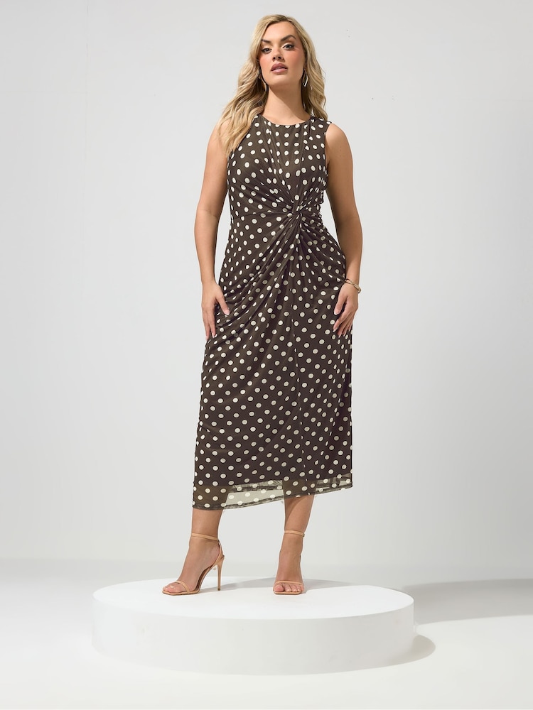 Yours Curve Brown London Sleeveless Side Twist Dress - Image 1 of 5