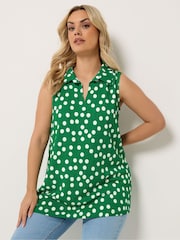 Yours Curve Green Polka Dot Collared Top - Image 1 of 5