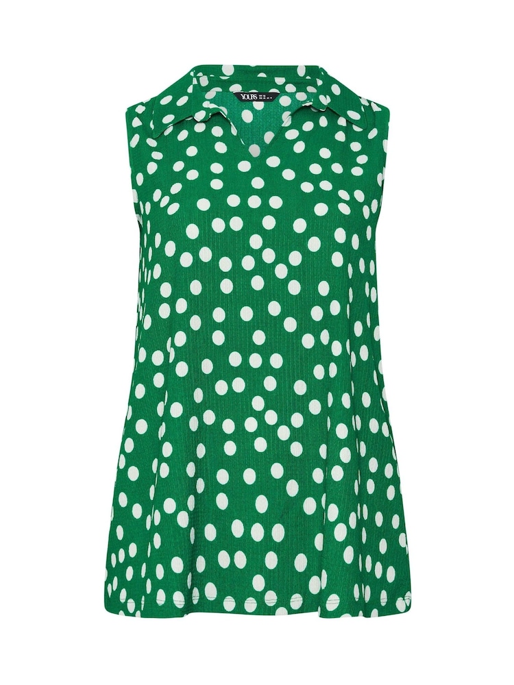 Yours Curve Green Polka Dot Collared Top - Image 5 of 5