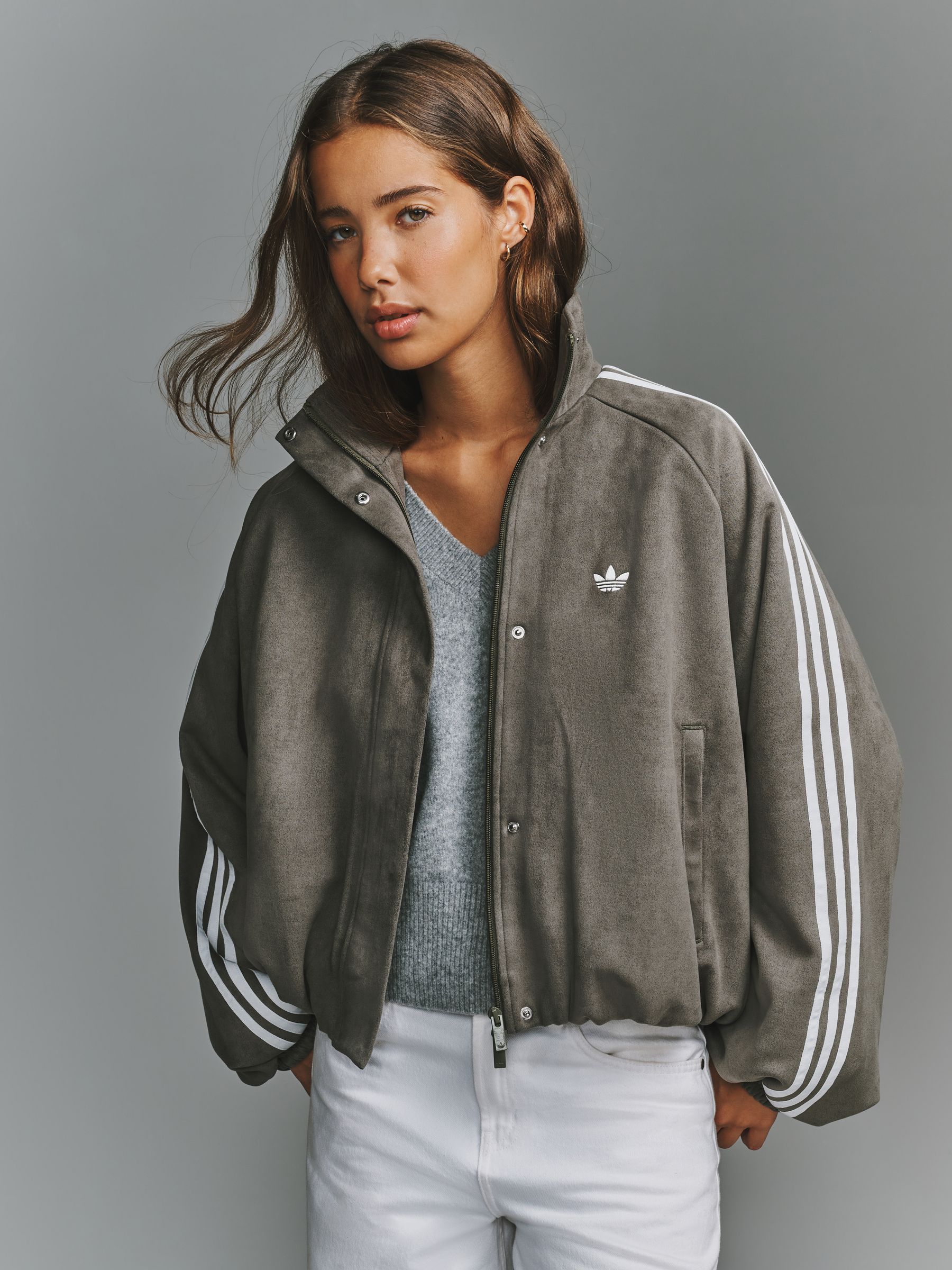 Buy adidas Originals Olive Green Funnel Neck Faux Suede Jacket