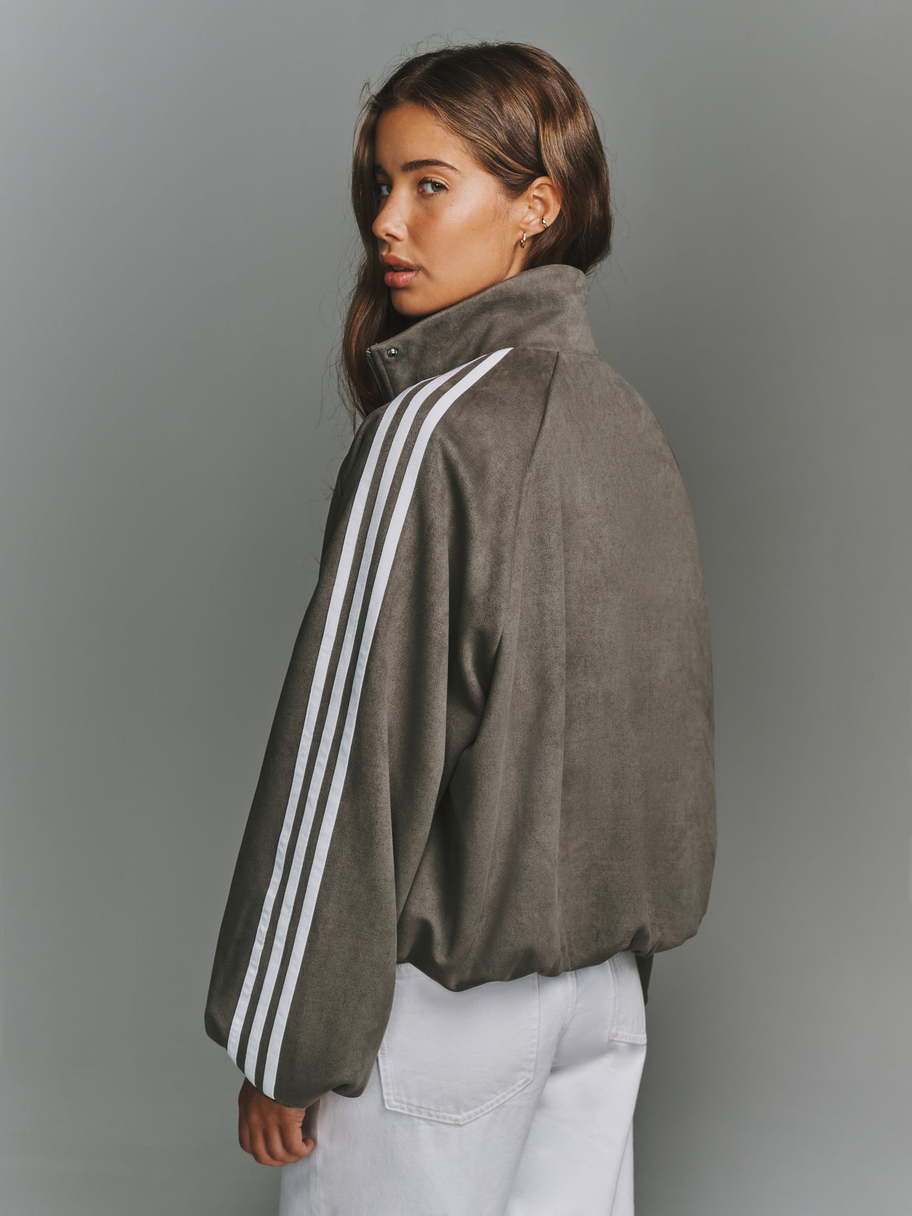 Buy adidas Originals Olive Green Funnel Neck Faux Suede Jacket