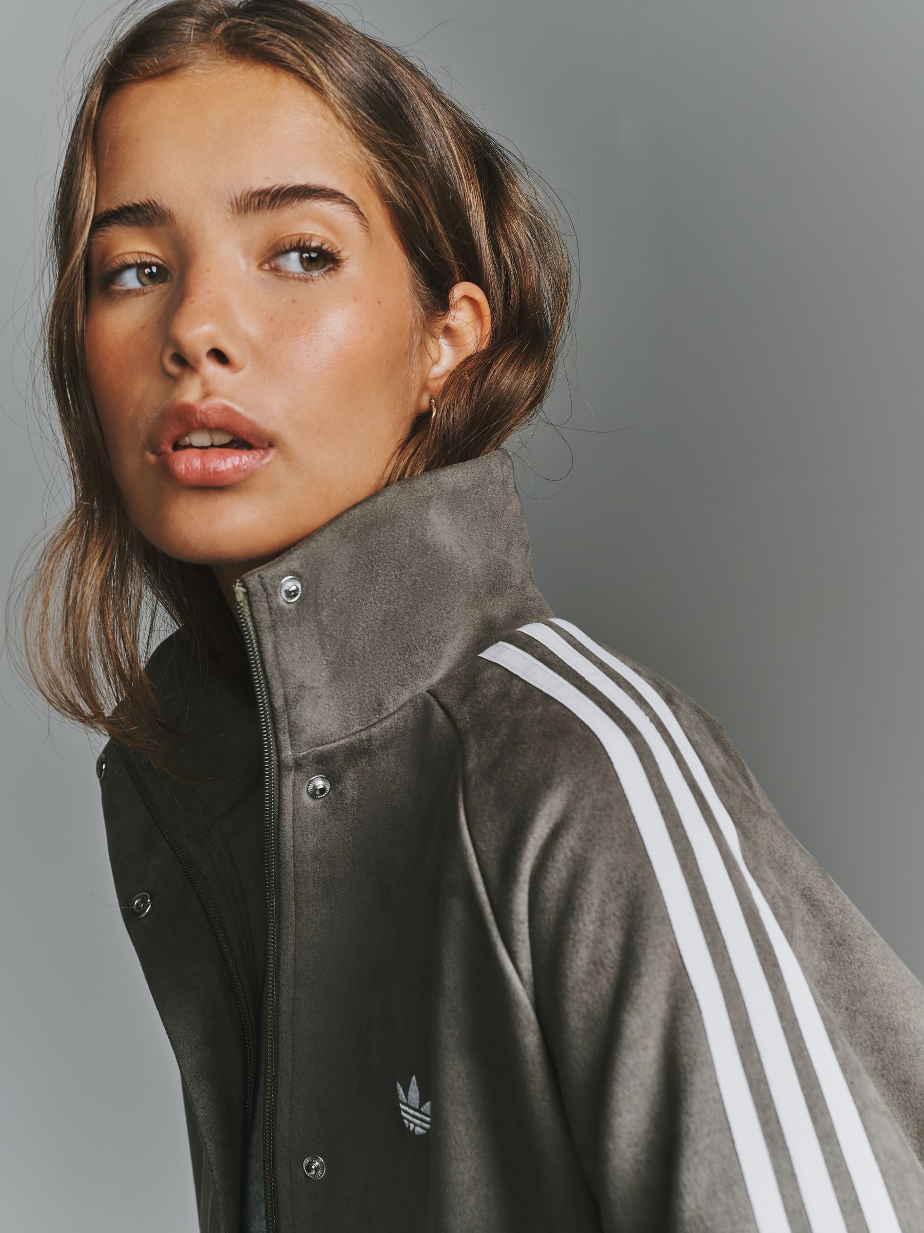 Buy adidas Originals Olive Green Funnel Neck Faux Suede Jacket