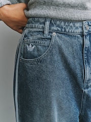 adidas Originals Blue Denim 3 Stripe Wide Leg Denim Jeans - Image 5 of 6