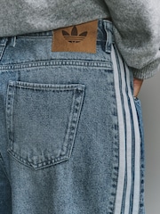 adidas Originals Blue Denim 3 Stripe Wide Leg Denim Jeans - Image 6 of 6