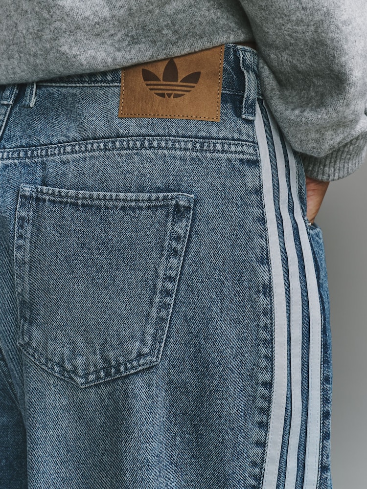 adidas Originals Blue Denim 3 Stripe Wide Leg Denim Jeans - Image 6 of 6