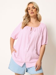 Yours Curve Pink Stripe Boho Blouse - Image 1 of 5