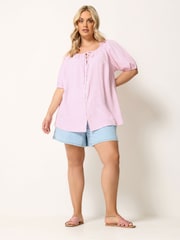 Yours Curve Pink Stripe Boho Blouse - Image 2 of 5