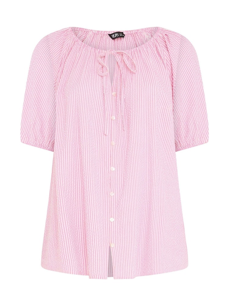 Yours Curve Pink Stripe Boho Blouse - Image 5 of 5
