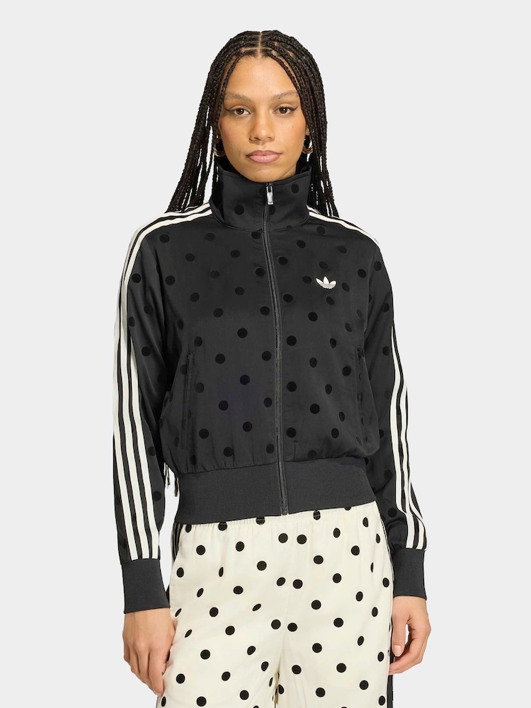 adidas Originals Black Polka Dot Firebird Satin Track Top Jacket - Image 1 of 6 adidas Originals Black Polka Dot Firebird Satin Track Top Jacket - Image 1 of 6