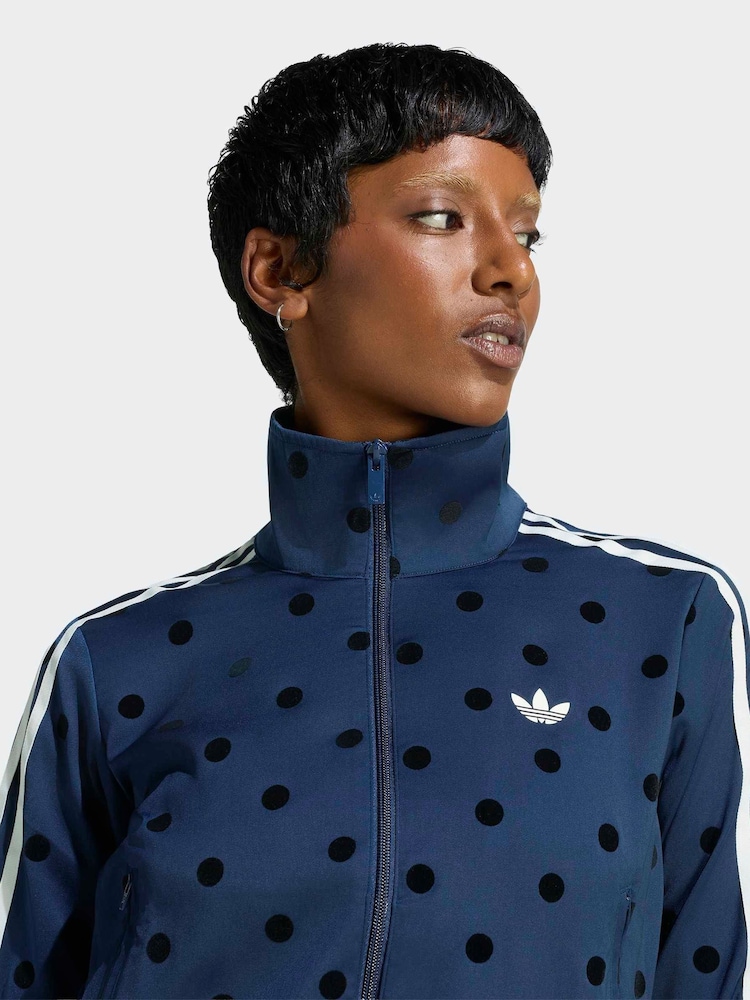 adidas Originals Indigo Blue Polka Dot Firebird Satin Track Top Jacket - Image 4 of 4 adidas Originals Indigo Blue Polka Dot Firebird Satin Track Top Jacket - Image 4 of 4