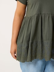 Yours Curve Green Tiered Anglaise Peplum Top - Image 4 of 5