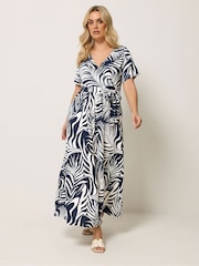 Yours Curve Blue Wrap Front Dress - Image 1 of 5