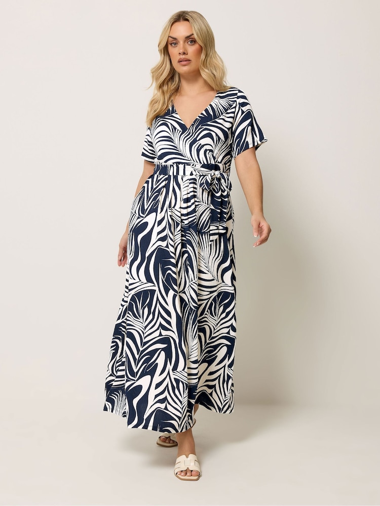 Yours Curve Blue Wrap Front Dress - Image 1 of 5