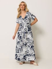 Yours Curve Blue Wrap Front Dress - Image 2 of 5