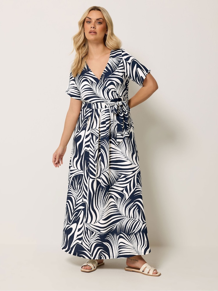 Yours Curve Blue Wrap Front Dress - Image 2 of 5