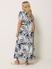 Yours Curve Blue Wrap Front Dress - Image 3 of 5
