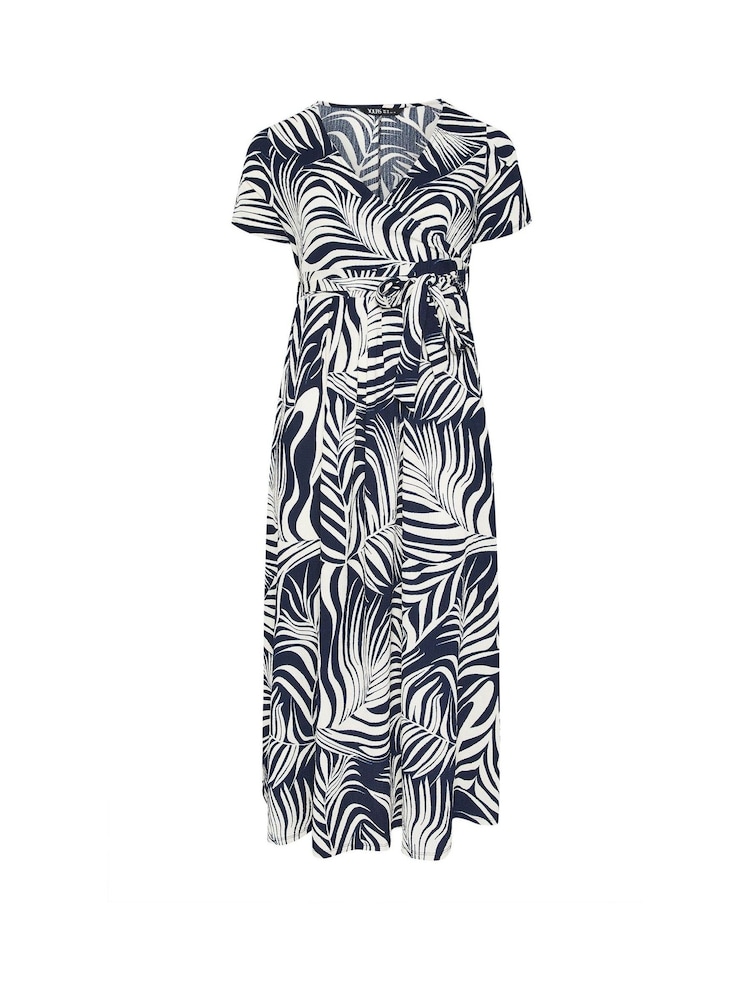 Yours Curve Blue Wrap Front Dress - Image 5 of 5