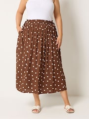 Yours Curve Brown Polka Dot Print Skirt - Image 1 of 4