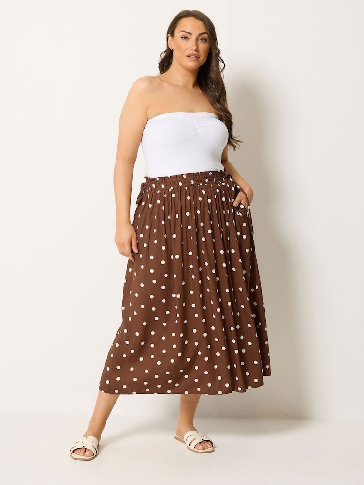 Yours Curve Brown Polka Dot Print Skirt - Image 2 of 4