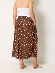 Yours Curve Brown Polka Dot Print Skirt - Image 3 of 4