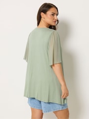 Yours Curve Green Pleated Front Swing Mesh Sleeve Top - Image 3 of 4