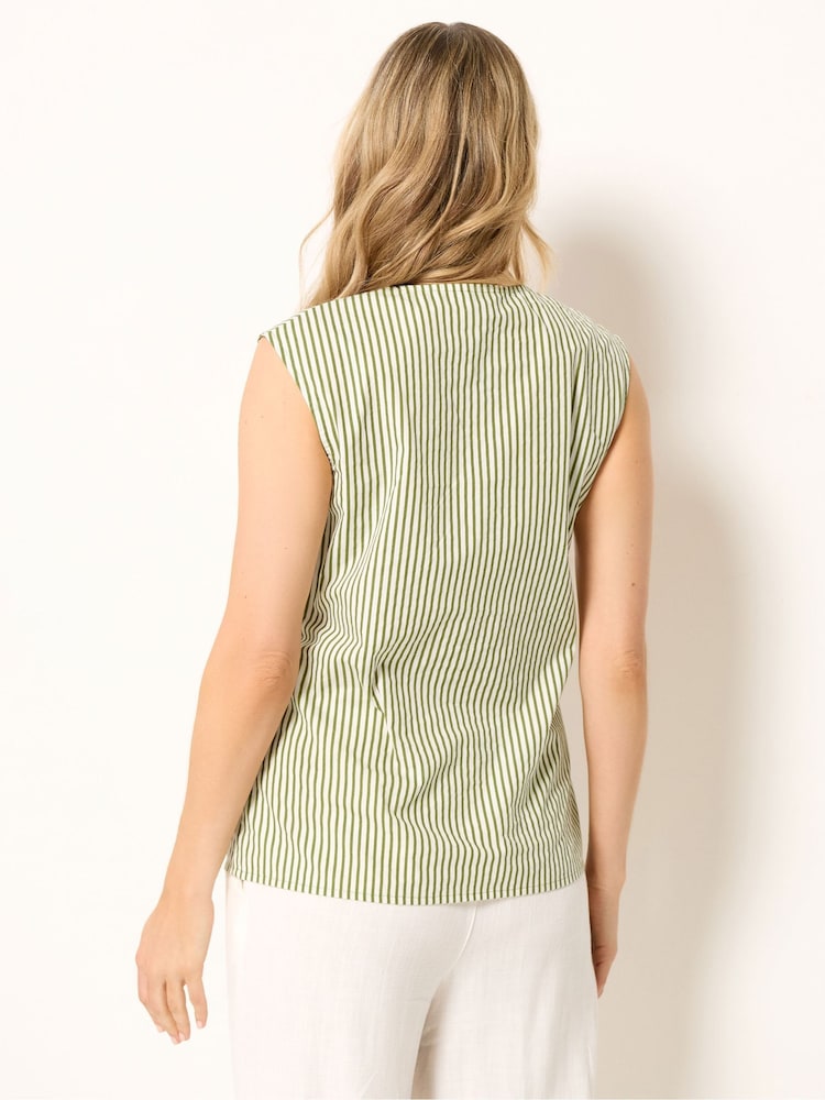 Long Tall Sally Green Stripe Belted Blouse - Image 2 of 5 Long Tall Sally Green Stripe Belted Blouse - Image 2 of 5