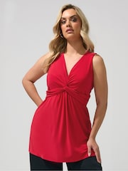 Yours Curve Red London Sleeveless Knot Front Top - Image 1 of 5