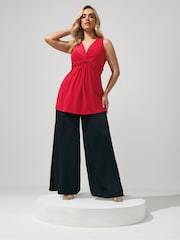 Yours Curve Red London Sleeveless Knot Front Top - Image 2 of 5