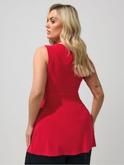 Yours Curve Red London Sleeveless Knot Front Top - Image 3 of 5