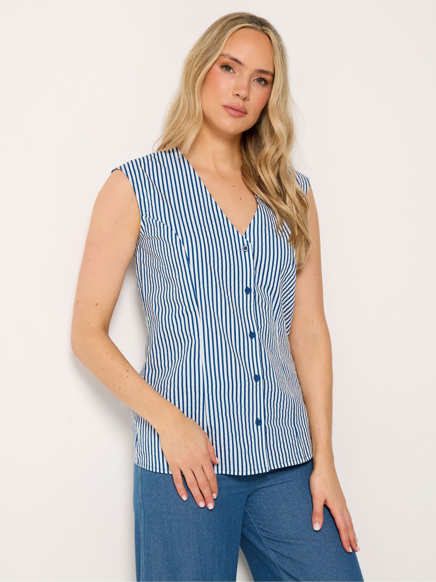 Long Tall Sally Women's Tall Striped Cotton Waistcoat in Blue | Size: 24 - Image 2