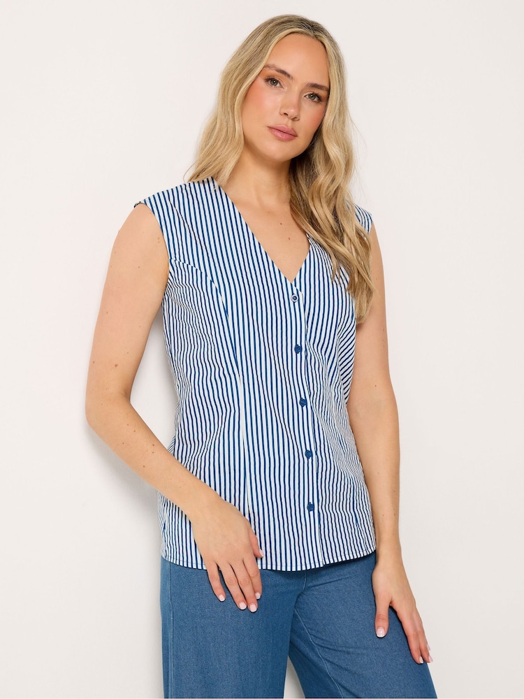 Long Tall Sally Blue Stripe Belted Blouse - Image 1 of 6 Long Tall Sally Blue Stripe Belted Blouse - Image 1 of 6