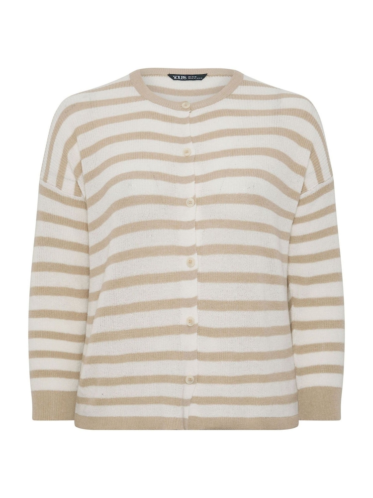 Yours Curve Natural Stripe Crew Neck Cardigan - Image 5 of 5 Yours Curve Natural Stripe Crew Neck Cardigan - Image 5 of 5