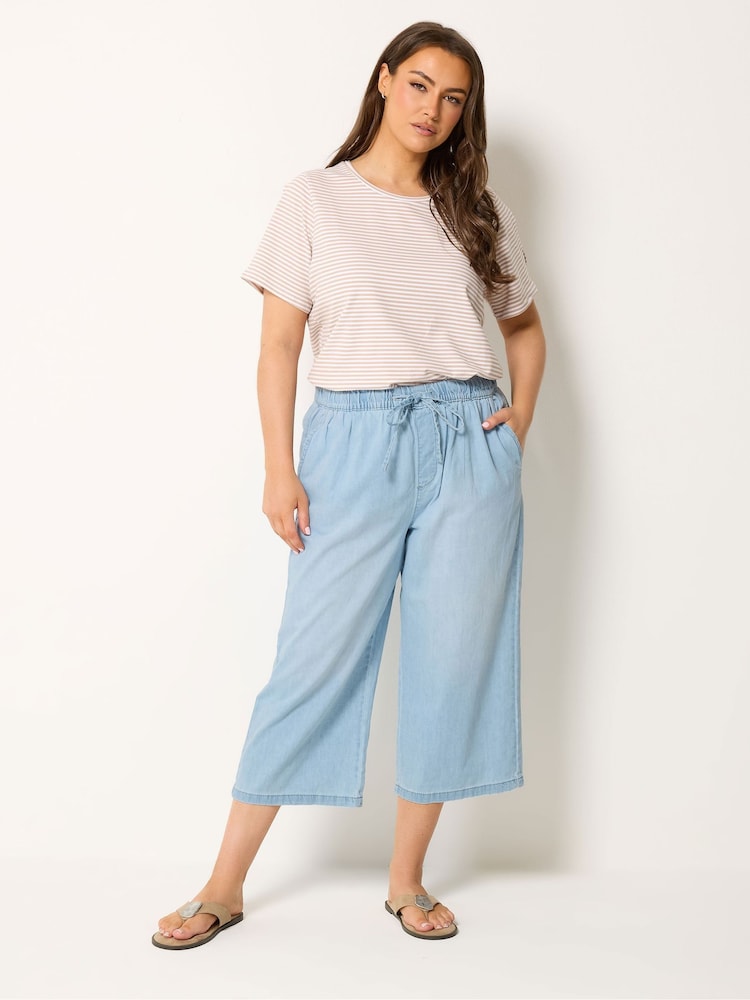 Yours Curve Blue Pull On Cropped Trousers - Image 2 of 6 Yours Curve Blue Pull On Cropped Trousers - Image 2 of 6