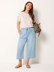Yours Curve Blue Pull On Cropped Trousers - Image 4 of 6