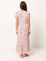 PixieGirl Petite Pink Puff Sleeve Floral Maxi Dress - Image 3 of 5