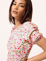 PixieGirl Petite Pink Puff Sleeve Floral Maxi Dress - Image 4 of 5