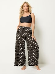 Yours Curve Brown Polka Dot Wide Leg Crinkle Trousers - Image 1 of 5