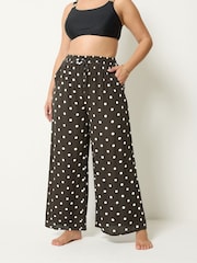 Yours Curve Brown Polka Dot Wide Leg Crinkle Trousers - Image 2 of 5