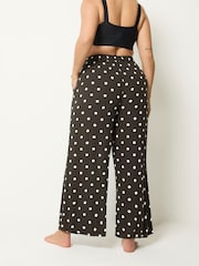 Yours Curve Brown Polka Dot Wide Leg Crinkle Trousers - Image 3 of 5