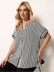 Yours Curve Black Stripe Button Up Blouse - Image 1 of 5