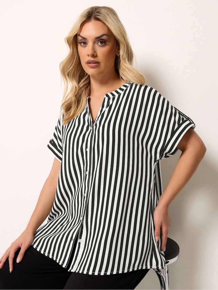 Yours Curve Black Stripe Button Up Blouse - Image 1 of 5 Yours Curve Black Stripe Button Up Blouse - Image 1 of 5