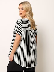 Yours Curve Black Stripe Button Up Blouse - Image 2 of 5