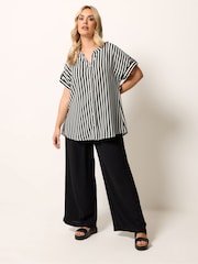 Yours Curve Black Stripe Button Up Blouse - Image 3 of 5