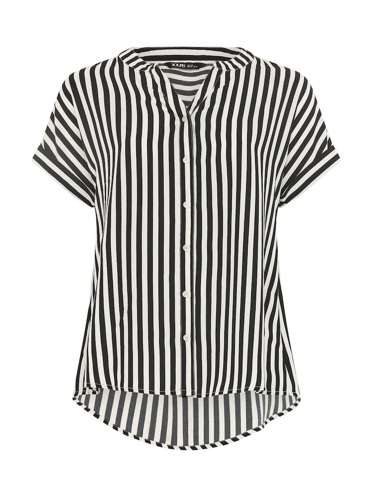 Yours Curve Black Stripe Button Up Blouse - Image 5 of 5 Yours Curve Black Stripe Button Up Blouse - Image 5 of 5