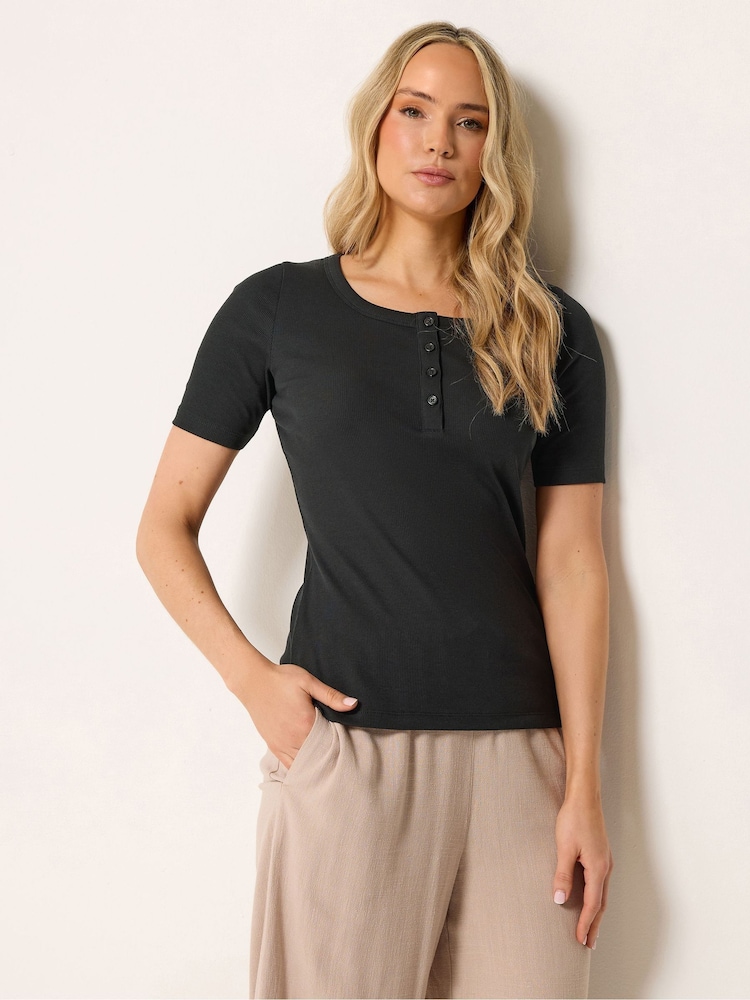 Long Tall Sally Black Scoop Neck Button T-Shirt - Image 1 of 5