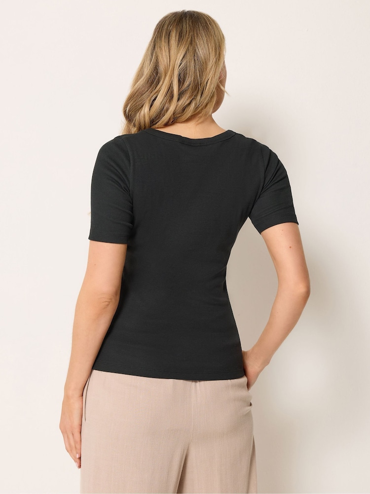 Long Tall Sally Black Scoop Neck Button T-Shirt - Image 2 of 5