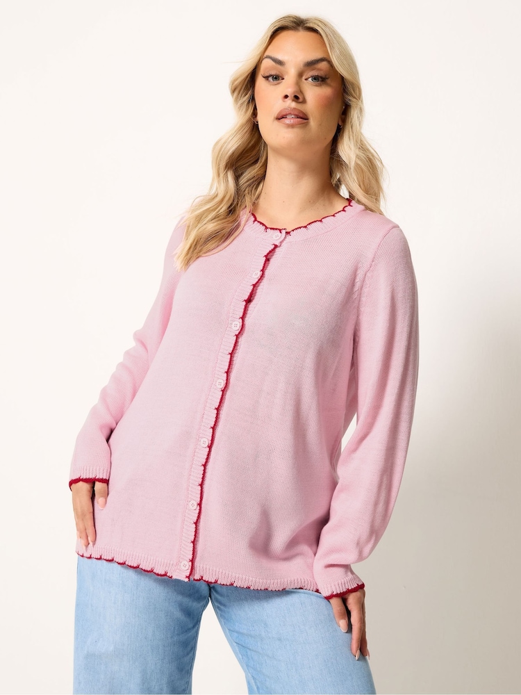 Yours Curve Pink Scallop Edge Cardigan - Image 1 of 5 Yours Curve Pink Scallop Edge Cardigan - Image 1 of 5