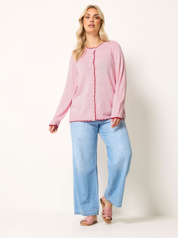 Yours Curve Pink Scallop Edge Cardigan - Image 2 of 5 Yours Curve Pink Scallop Edge Cardigan - Image 2 of 5