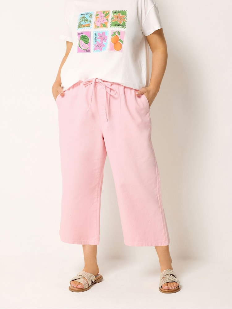 Yours Curve Pink Pull On Cropped Trousers - Image 1 of 6 Yours Curve Pink Pull On Cropped Trousers - Image 1 of 6