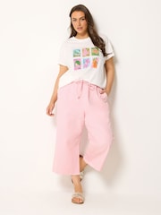 Yours Curve Pink Pull On Cropped Trousers - Image 2 of 6